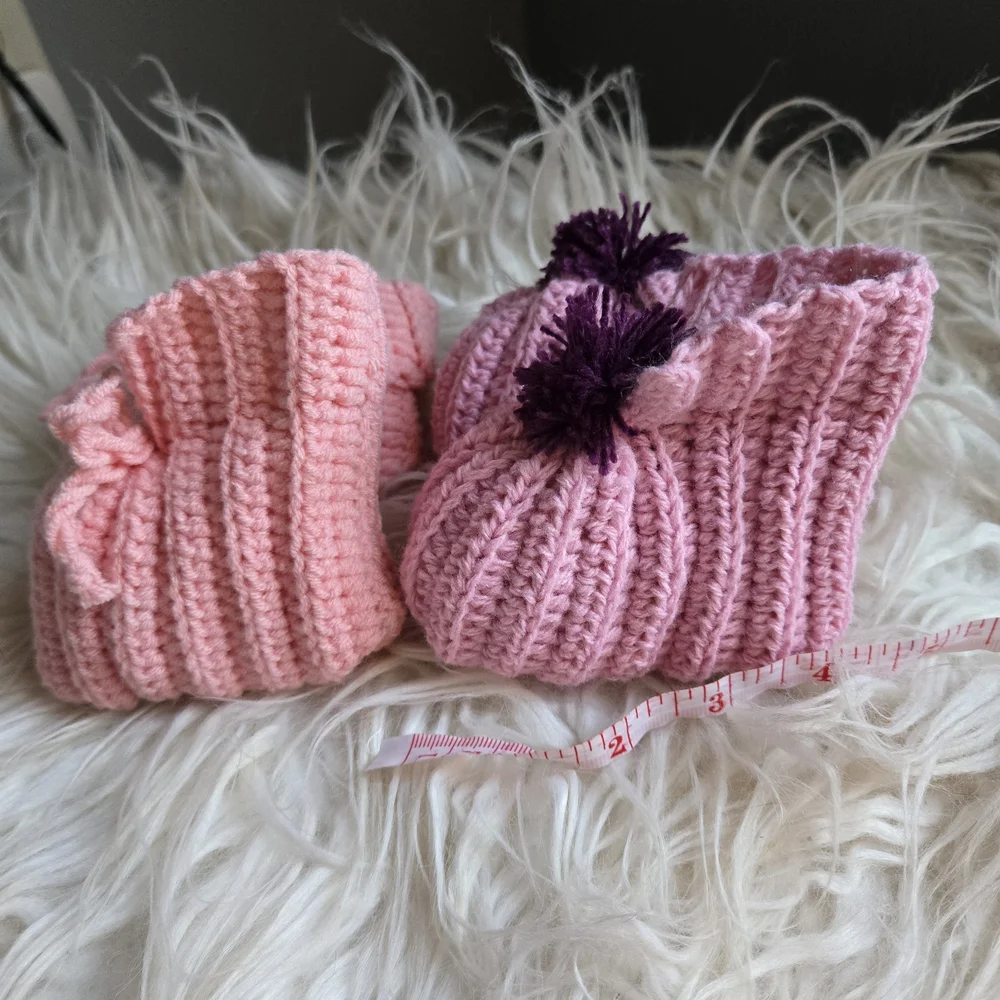 Pink and Purple Knit Baby Booties